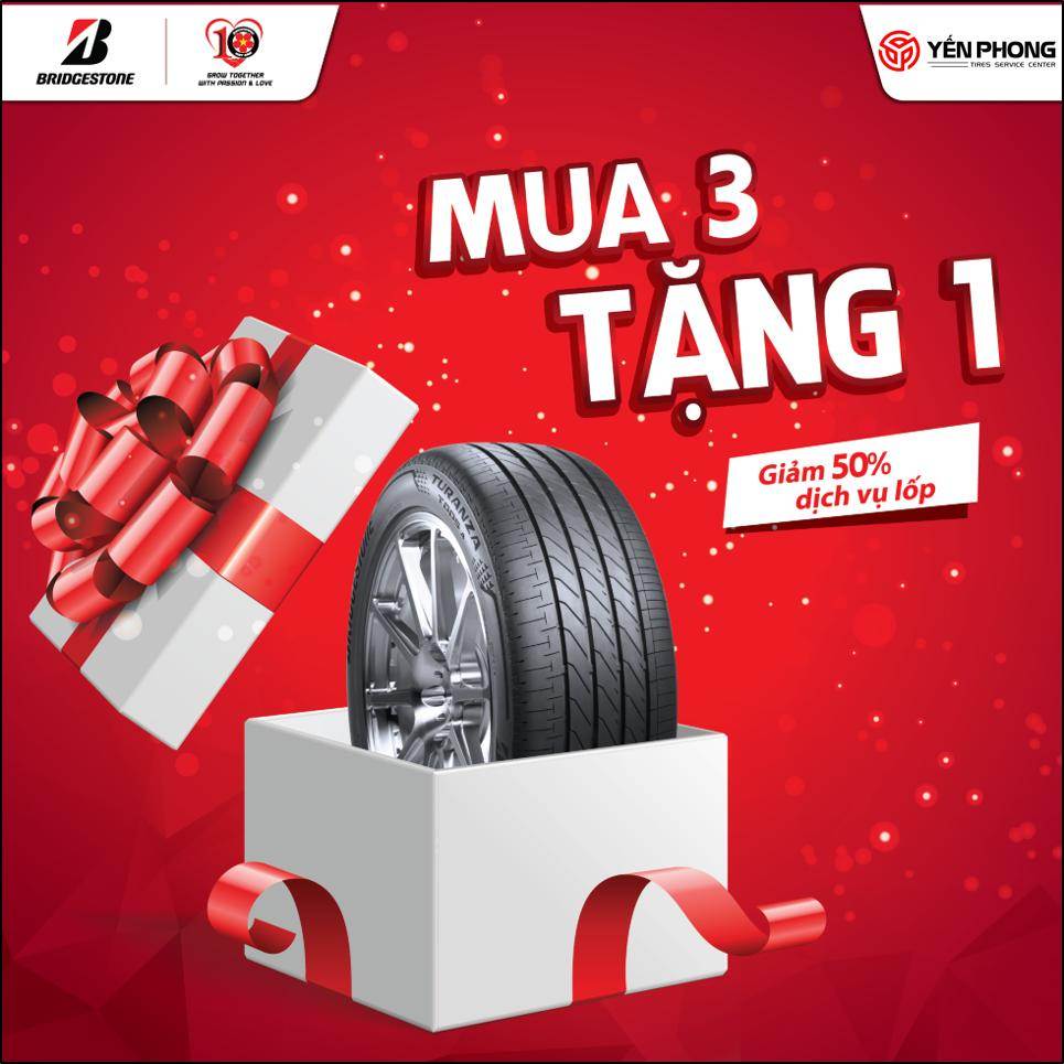 KHUYẾN MÃI 3 TẶNG 1 Lốp xe Bridgestone tháng 3