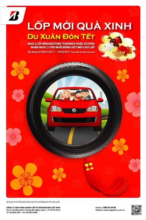 Tưng bừng chương trình khuyến mại “LỐP MỚI QUÀ XINH, DU XUÂN ĐÓN TẾT” cùng Bridgestone Việt Nam