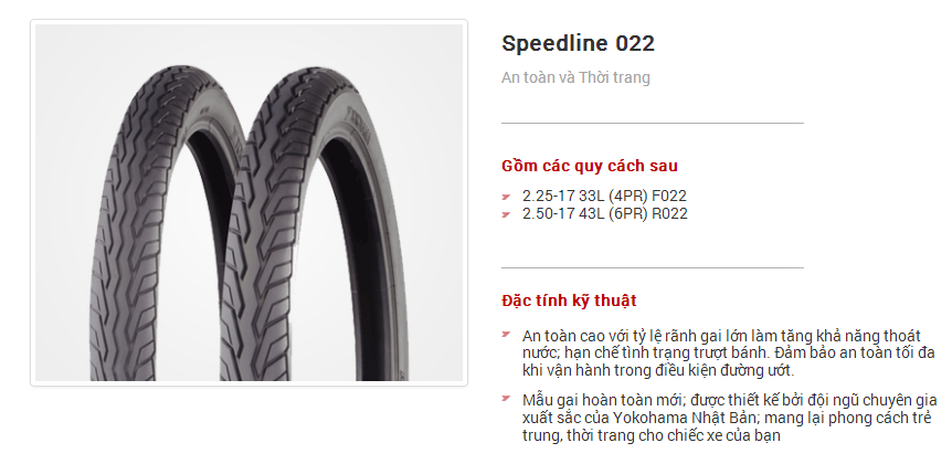 Lốp xe máy Yokohama Speedline 022